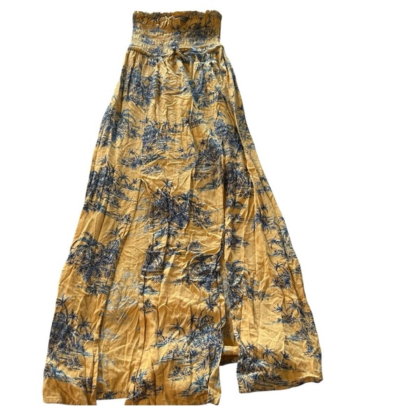 Patrons of Peace women's size small strapless yellow summer dress with 2 slits - Picture 1 of 5